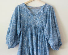 Load image into Gallery viewer, Mabry Dress in Zephyr Blue - Pure Cotton, Hand Block Printed, Made With Love in Jaipur India