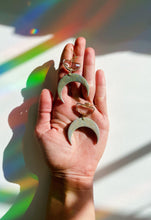 Load image into Gallery viewer, Holographic Moon Earrings With Glass Charm