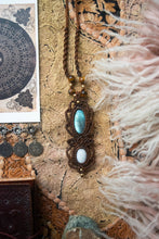 Load image into Gallery viewer, Long Knotted Pendant Necklace with Two Semi Precious Gemstones