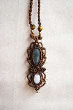 Load image into Gallery viewer, Long Knotted Pendant Necklace with Two Semi Precious Gemstones