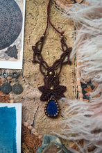 Load image into Gallery viewer, Burgundy Knotted Necklace with Brass Beads and Lapis Stone