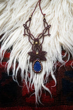 Load image into Gallery viewer, Burgundy Knotted Necklace with Brass Beads and Lapis Stone