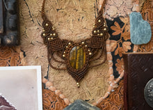 Load image into Gallery viewer, Copper Toned Knotted Necklace with Tigers Eye Gemstone