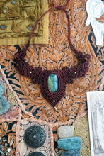 Load image into Gallery viewer, Burgundy Knotted Necklace with Oval Labradorite Stone