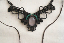 Load image into Gallery viewer, Mocha and Teal Knotted Necklace with Clear Quartz Stone