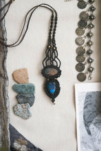 Load image into Gallery viewer, Mocha Knotted Necklace with Two Labradorite Gemstones