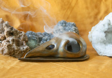 Load image into Gallery viewer, Bird Skull Incense Burner with Golden Matte Glaze