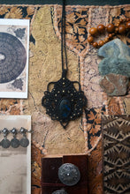 Load image into Gallery viewer, Black Knotted Pendant Necklace with Dark Blue Labradorite Stone