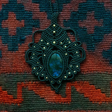 Load image into Gallery viewer, Black Knotted Pendant Necklace with Dark Blue Labradorite Stone