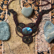 Load image into Gallery viewer, Intricate Tribal Knotted Necklace with Labradorite Stone
