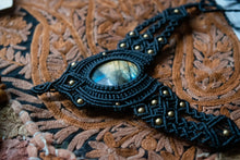 Load image into Gallery viewer, Charcoal Coloured Knotted Necklace with Round Labradorite Stone