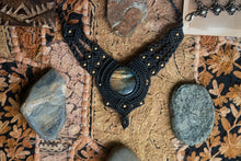 Load image into Gallery viewer, Charcoal Coloured Knotted Necklace with Round Labradorite Stone