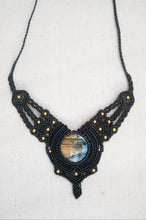 Load image into Gallery viewer, Charcoal Coloured Knotted Necklace with Round Labradorite Stone