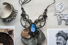 Load image into Gallery viewer, Charcoal Knotted Necklace with Intricate Beadwork and Labradorite Stone