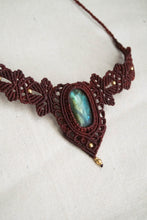 Load image into Gallery viewer, Burgundy Knotted Necklace with Oval Labradorite Stone