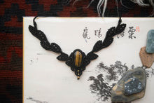 Load image into Gallery viewer, Black Leaf Inspired Knotted Necklace with Tiger's Eye Stone