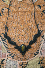 Load image into Gallery viewer, Black Leaf Inspired Knotted Necklace with Tiger's Eye Stone