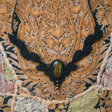 Load image into Gallery viewer, Black Leaf Inspired Knotted Necklace with Tiger's Eye Stone
