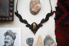 Load image into Gallery viewer, Black Leaf Inspired Knotted Necklace with Tiger's Eye Stone