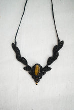 Load image into Gallery viewer, Black Leaf Inspired Knotted Necklace with Tiger's Eye Stone