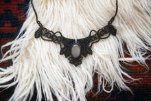 Load image into Gallery viewer, Mocha Knotted Necklace with Blue Accents and Clear Quartz Stone