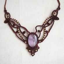 Load image into Gallery viewer, Burgundy Knotted Necklace with Intricate Beadwork and Quartz Stone
