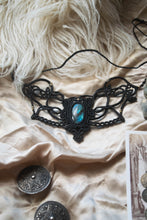 Load image into Gallery viewer, Large Black Knotted Necklace with Labradorite Stone