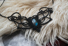 Load image into Gallery viewer, Large Black Knotted Necklace with Labradorite Stone