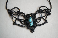 Load image into Gallery viewer, Large Black Knotted Necklace with Labradorite Stone