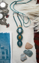 Load image into Gallery viewer, Teal Knotted Necklace with Three Semi-Precious Gemstones