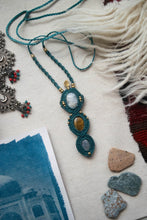Load image into Gallery viewer, Teal Knotted Necklace with Three Semi-Precious Gemstones