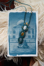 Load image into Gallery viewer, Teal Knotted Necklace with Three Semi-Precious Gemstones