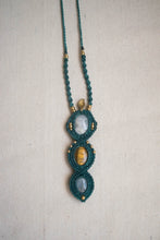 Load image into Gallery viewer, Teal Knotted Necklace with Three Semi-Precious Gemstones