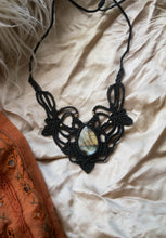 Load image into Gallery viewer, Black Knotted Necklace with Labradorite Gemstone