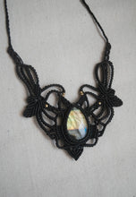 Load image into Gallery viewer, Black Knotted Necklace with Labradorite Gemstone
