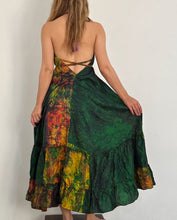 Load image into Gallery viewer, Hand Dyed Silk Dress | Deep Greens, Yellows and Oranges | Made From Up-cycled Silk Indian Saree | SS4