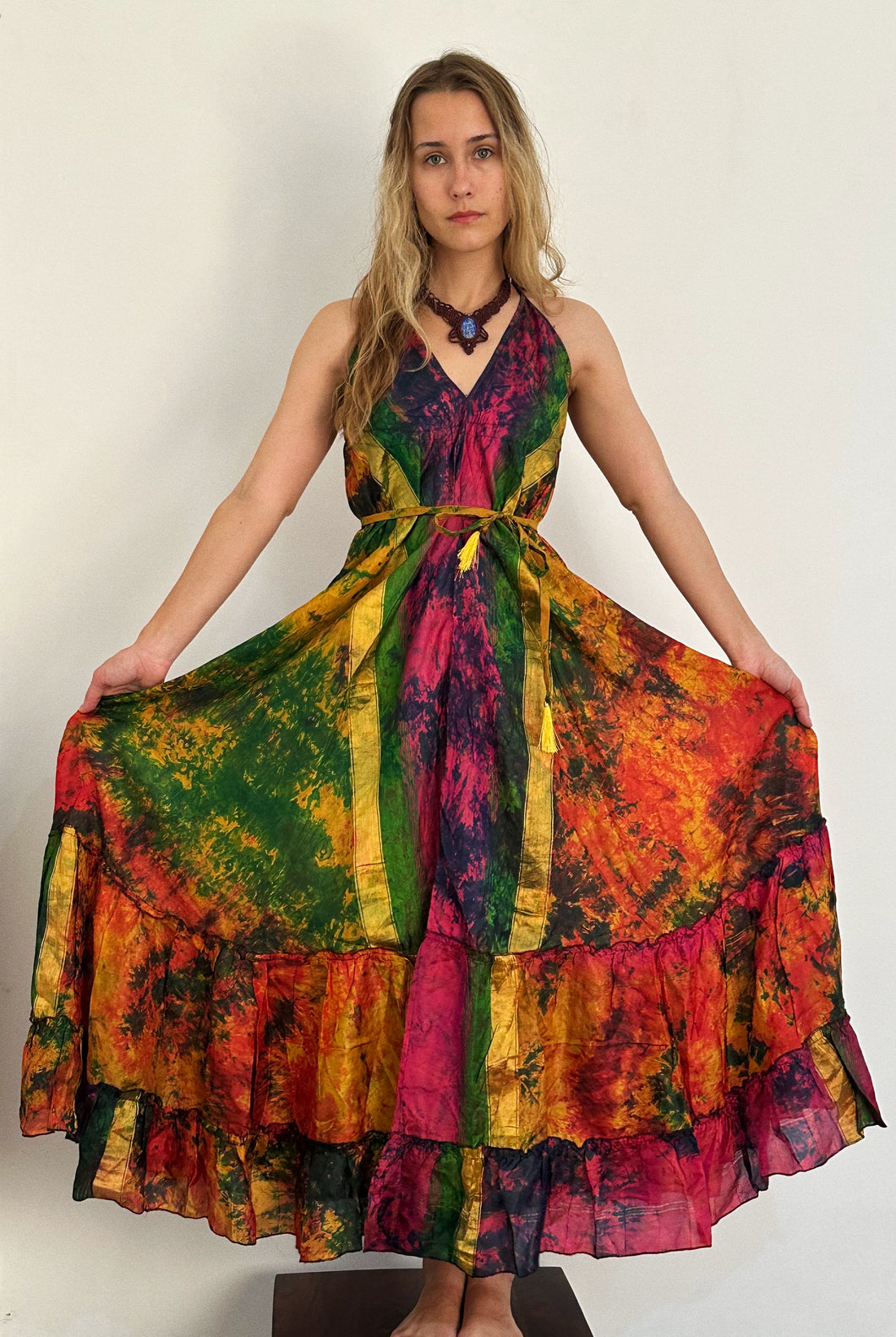 Vibrant Multicolor Hand Dyed Silk Dress | Made From Up-cycled Silk Indian Saree | SS2