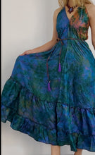 Load image into Gallery viewer, Hand Dyed Silk Dress In Pastel Bluegreens, Lilac and Sherbet Tones | Made From Up-cycled Silk Indian Saree | SS3

