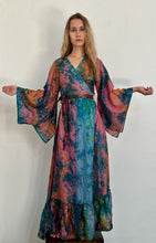 Load image into Gallery viewer, Butterfly Sleeve Wrap Dress | Pink, Blue, Teal and Sherbet Tones | Hand Dyed Silk Dress from India | BD2
