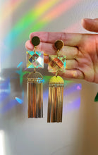 Load image into Gallery viewer, Funky Square Prism Earrings With Brass Dangles
