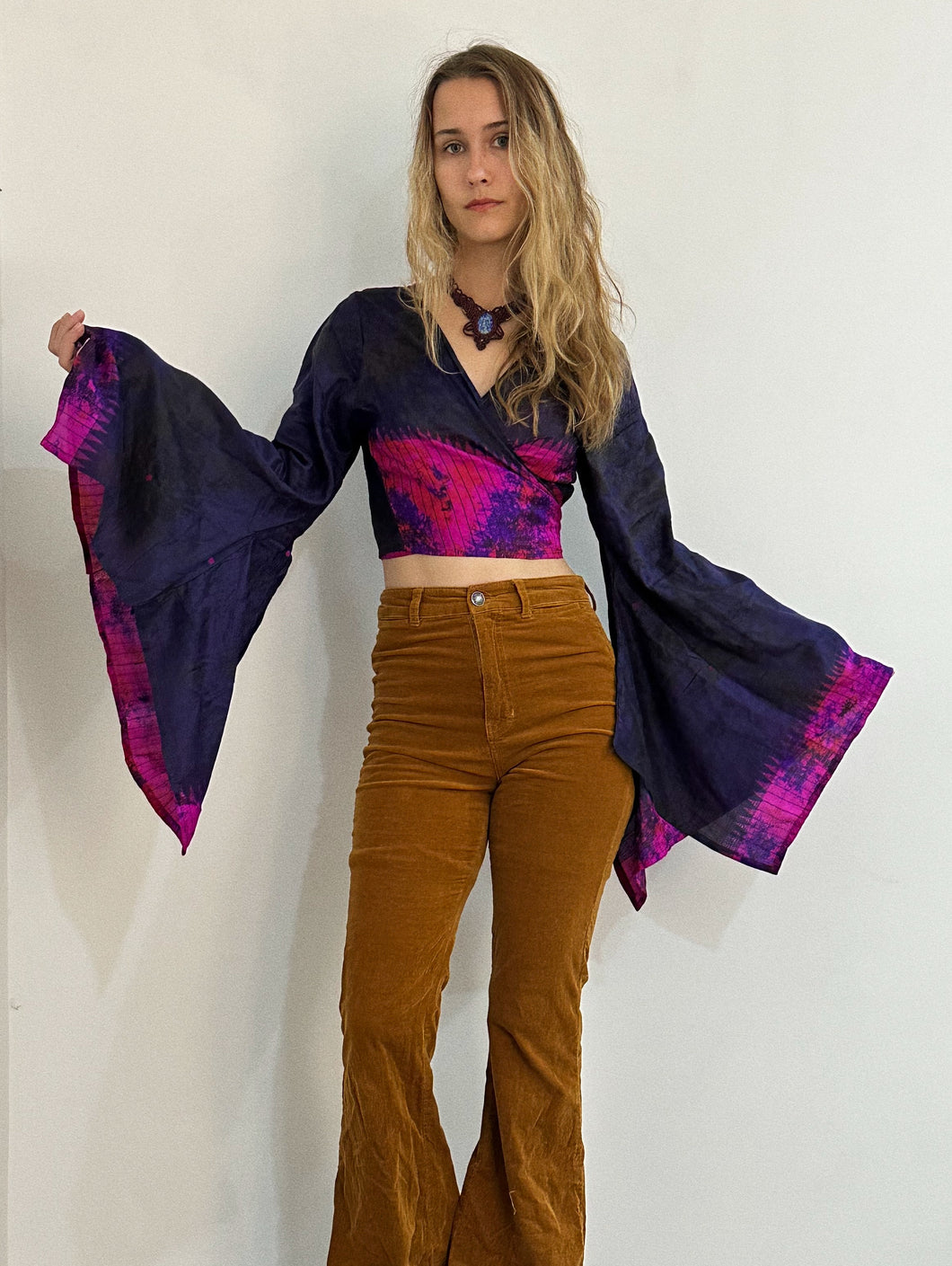 Butterfly Wrap Top | Intense Purple and Pink | Silk Top Made From Repurposed Saree | WS4
