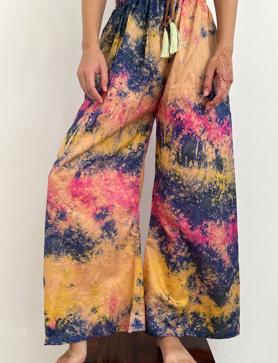 Flowy Silk Multicolored Pants | Pants Made from Up-cycled Silk Sarees From India | SP2