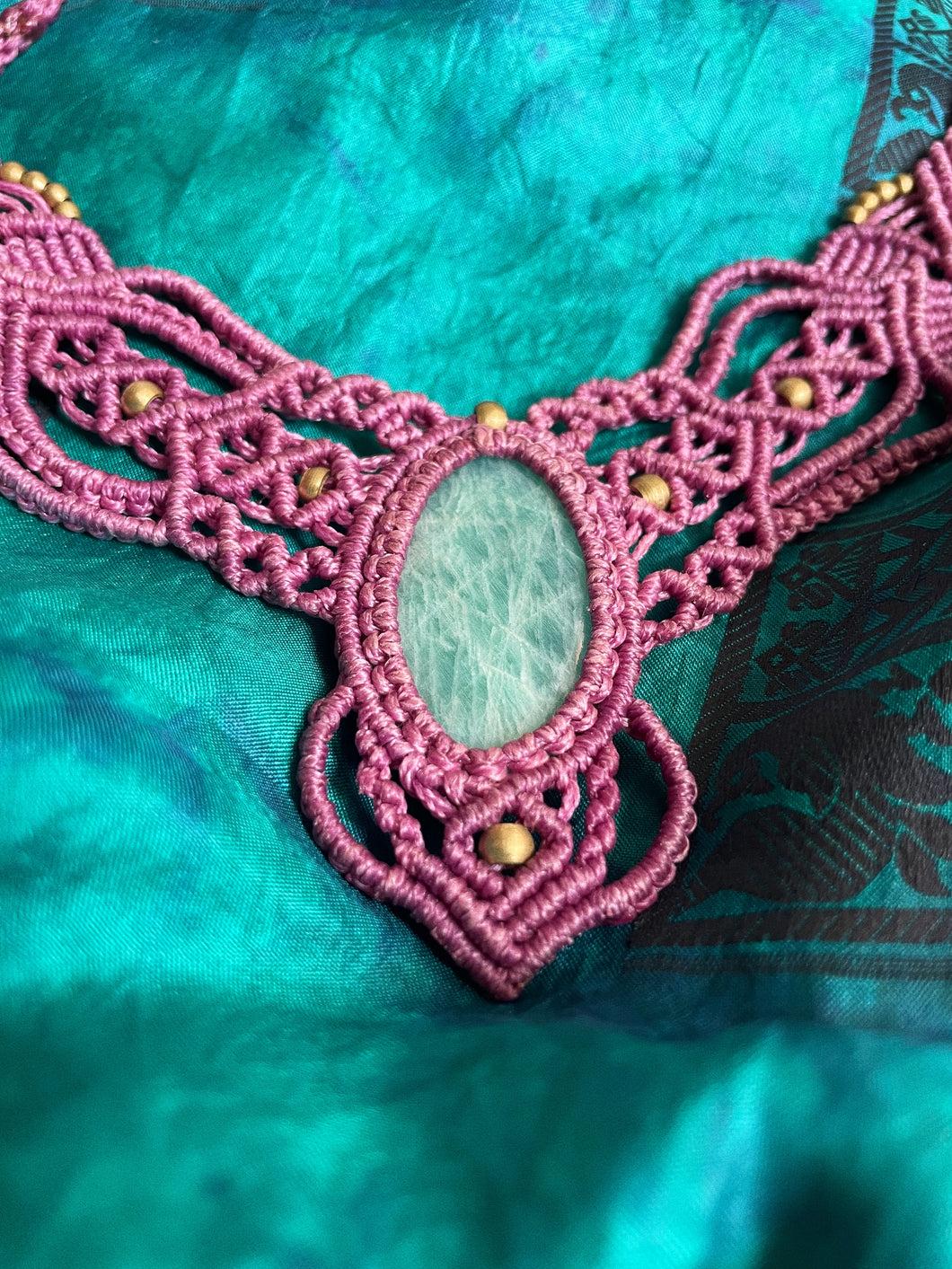 Purple Micro Macrame Necklace with Amazonite Stone | Handmade Jewelry Made in India