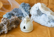 Load image into Gallery viewer, Mini Saber Tooth Tiger Skull Incense Burner with Glass Crystals
