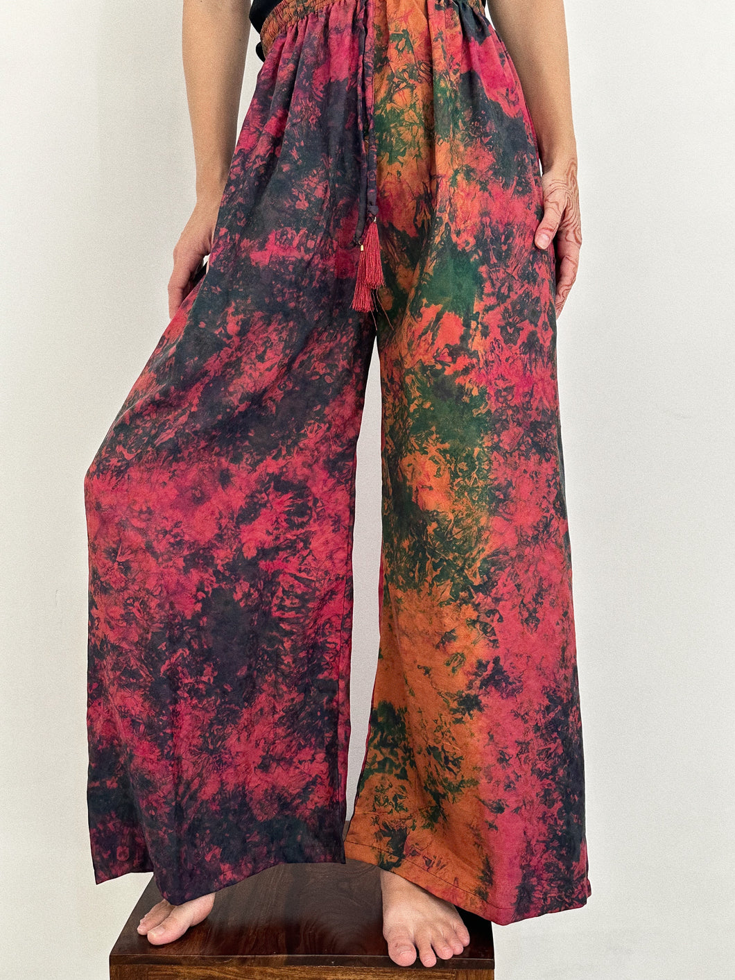 Gorgeous Multicolor Silk Flowy Pants | Up-cycled Pants From Silk Saree | SP3