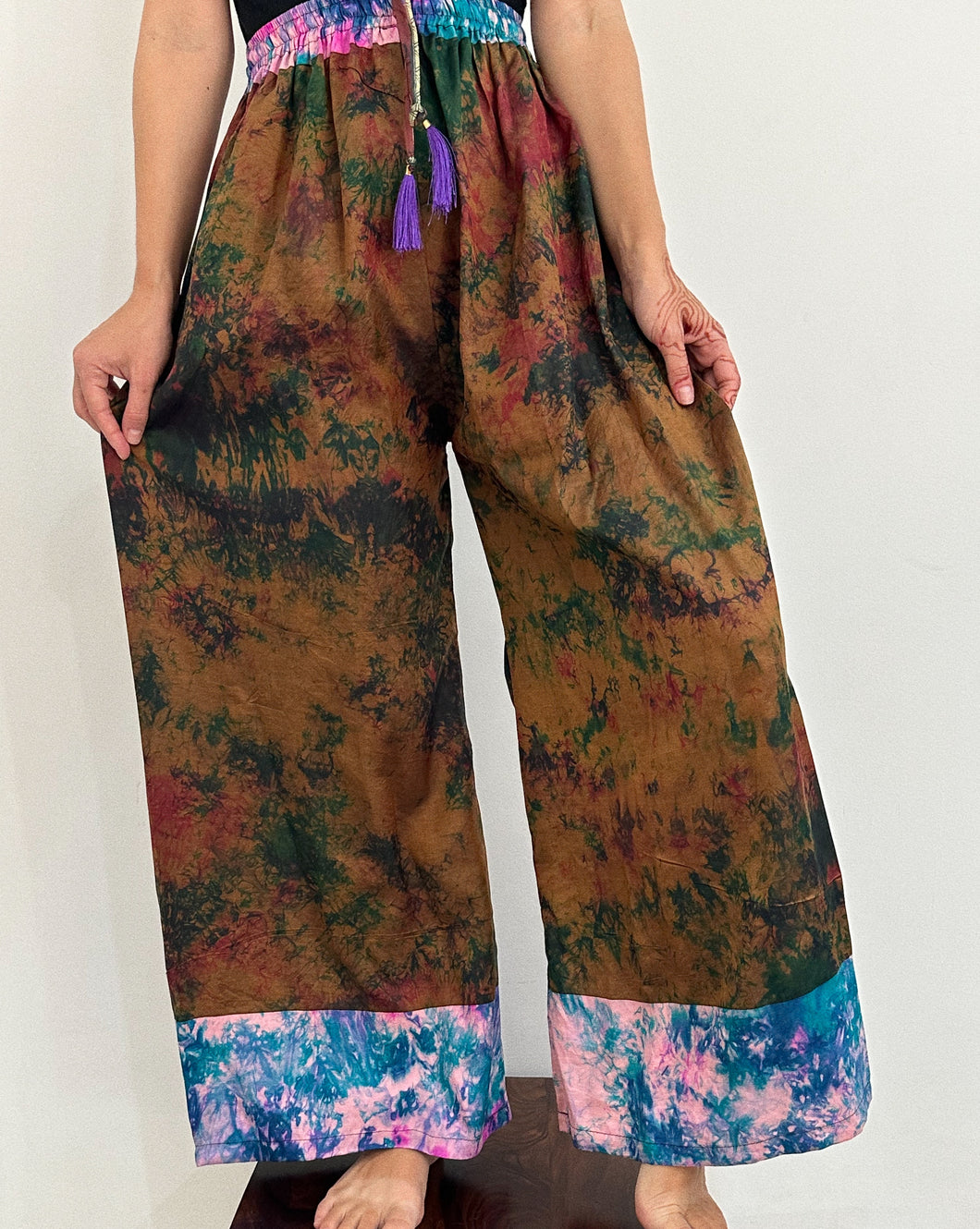Funky Multicolor Silk Pants | Up-cycled Flowy Pants From Silk Sarees | SP1