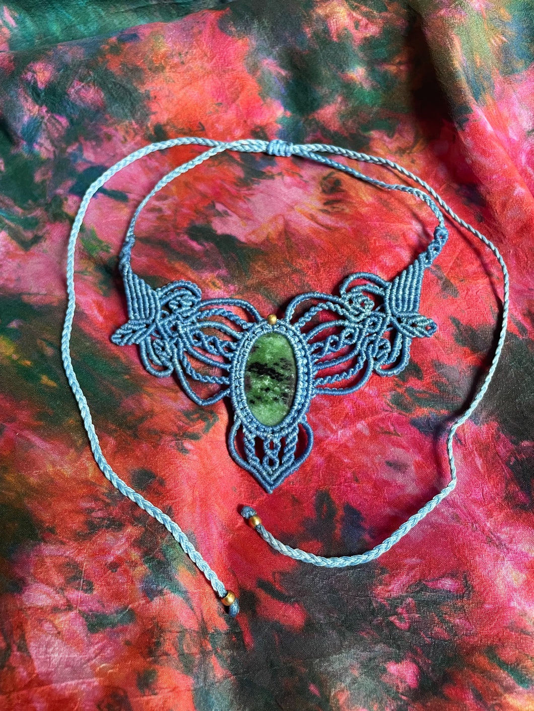 Macrame Necklace with Ruby Zoisite Stone | Semi Precious Gemstone Jewelry Handmade in India