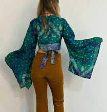Load image into Gallery viewer, Blue and Teal Silk Wrap Dress Covered in Intricate Embroidery | Made From Up-cycled Silk Sarees from India | WS2
