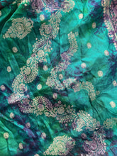 Load image into Gallery viewer, Blue and Teal Silk Wrap Dress Covered in Intricate Embroidery | Made From Up-cycled Silk Sarees from India | WS2

