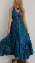 Load image into Gallery viewer, Hand Dyed Silk Dress In Pastel Bluegreens, Lilac and Sherbet Tones | Made From Up-cycled Silk Indian Saree | SS3

